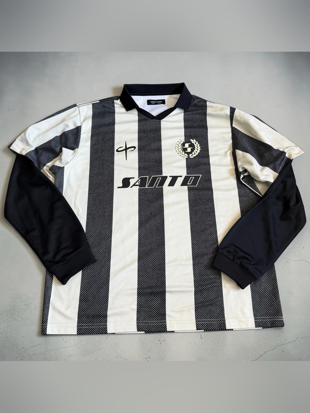 Santo Studio Men’s Layered Club Soccer Jersey Sz XL Black White Striped NEW NWOT